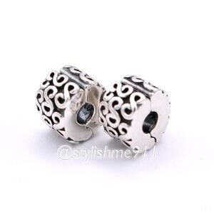 Two Authentic PANDORA Silver Swirls Clips Charms - 790338